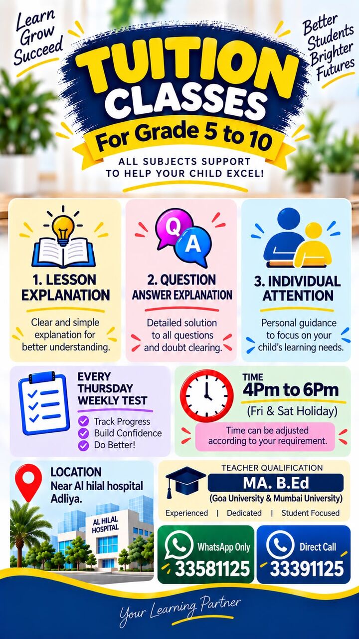 Adliya, Lessons Offered, Tuition Classes