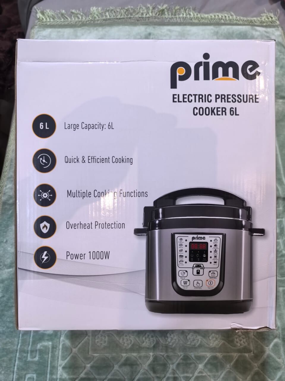 Riyadh, Appliances, SAR 150,  Prime Electric Pressure Cooker (6L) Box Displaying A 1000W Power Rating, A 6-liter Capacit