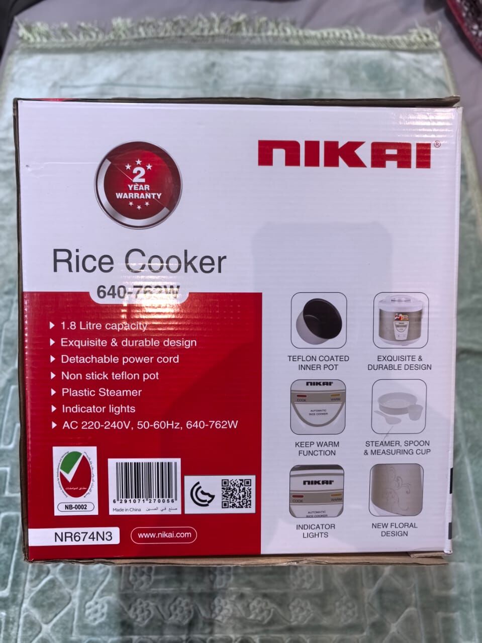 Riyadh, Appliances, SAR 110,  Nikai 1.8L Rice Cooker (Model: NR674N3) In White And Gold