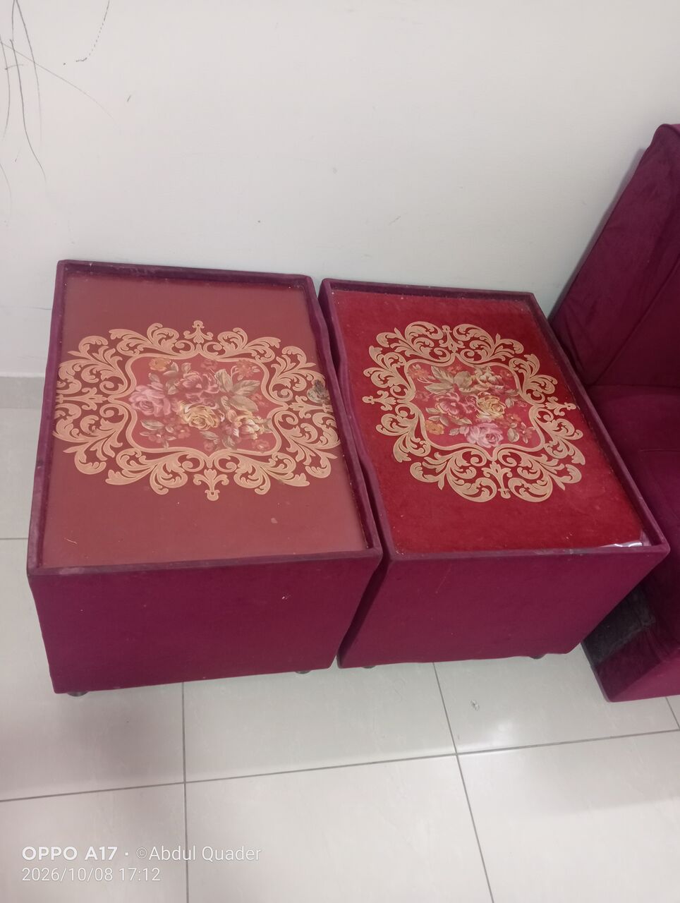 Manama City Centre, Furniture, BHD 45,  URJENT SELL Maroon Sofa Set For Sale &ndash; 3 Seater + Corner + Side Tables