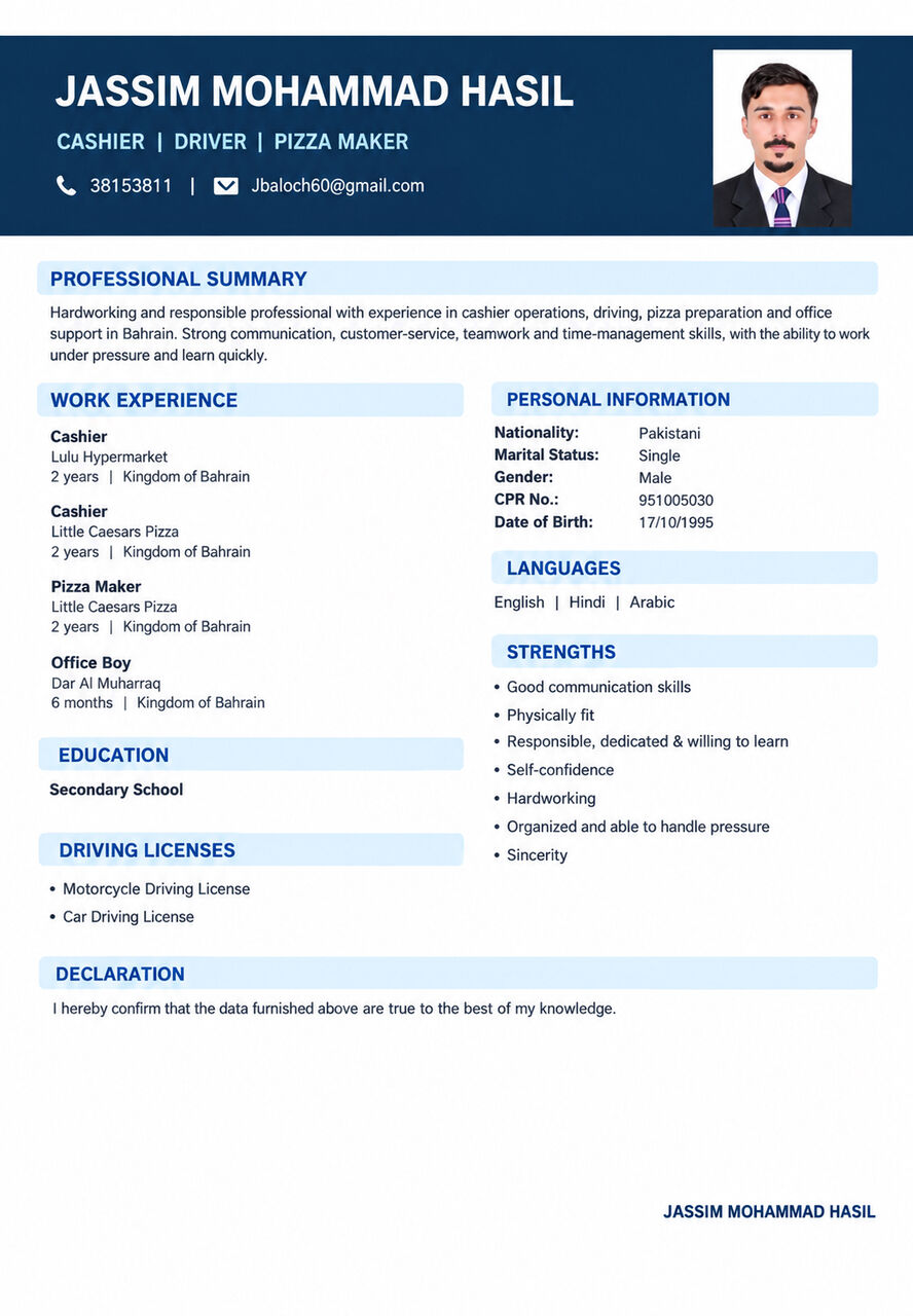 Budaiya, Job Seekers, General Worker &ndash; Cashier, Driver, Kitchen Crew & Sales Associate.