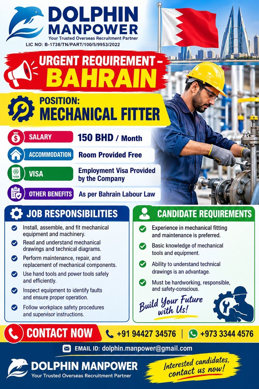 Jidhafs, Jobs, WE ARE HIRING -MECHANICAL FITTER