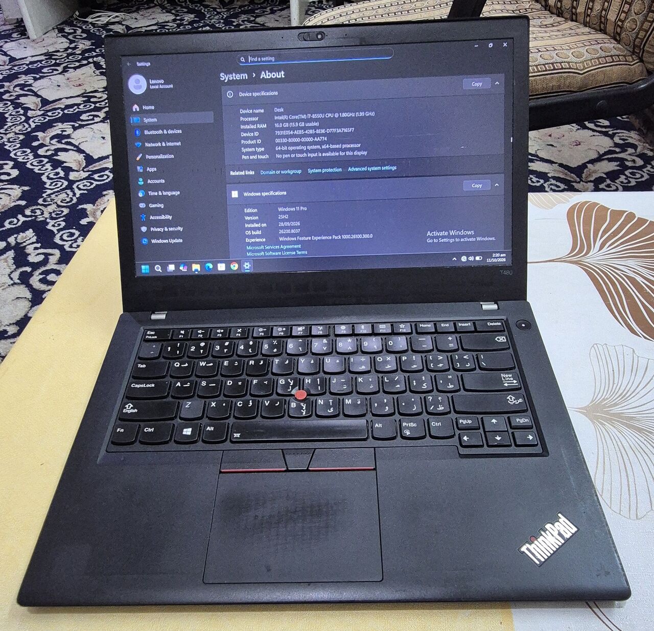 Hara, Computers, SAR 950,  Lenovo T480 ThinkPad - Intel Core I7 8th Gen- Ram 16GB- SSD 256GB