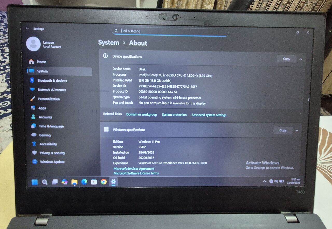 Hara, Computers, SAR 950,  Lenovo T480 ThinkPad - Intel Core I7 8th Gen- Ram 16GB- SSD 256GB