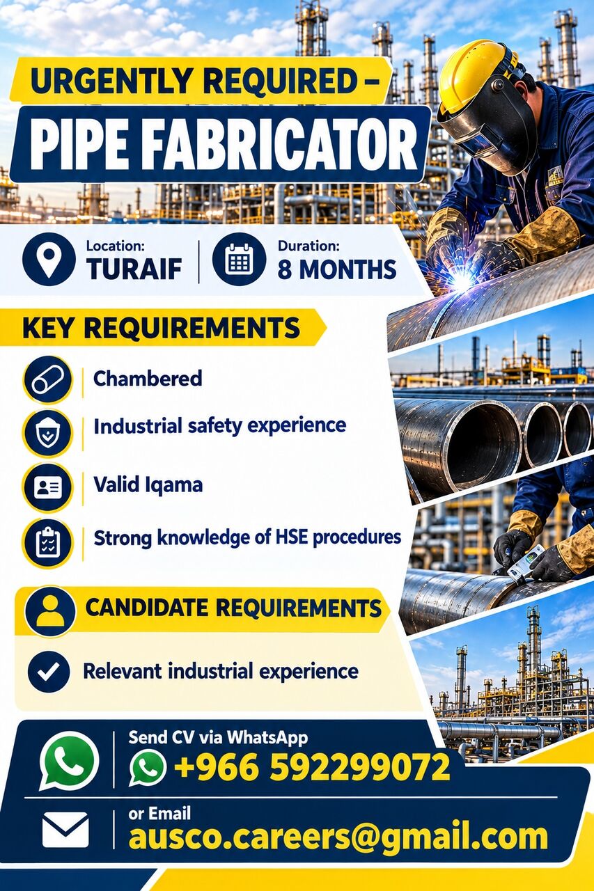 Khobar, Jobs, URGENTLY REQUIRED &ndash; Pipe Fabricator