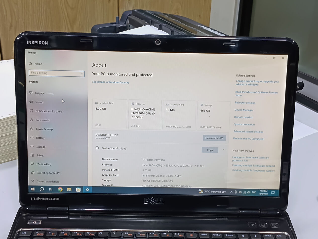 Riffa, Computers, BHD 40,  DELL Inspiron 2nd Gen Intel Core I3 15.6 Inch Laptop 4GB/500GB HDD 40 BD Only