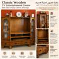 SAR 600,  Classic Natural Wood TV Entertainment Center With Glass Display Cabinets & Storage