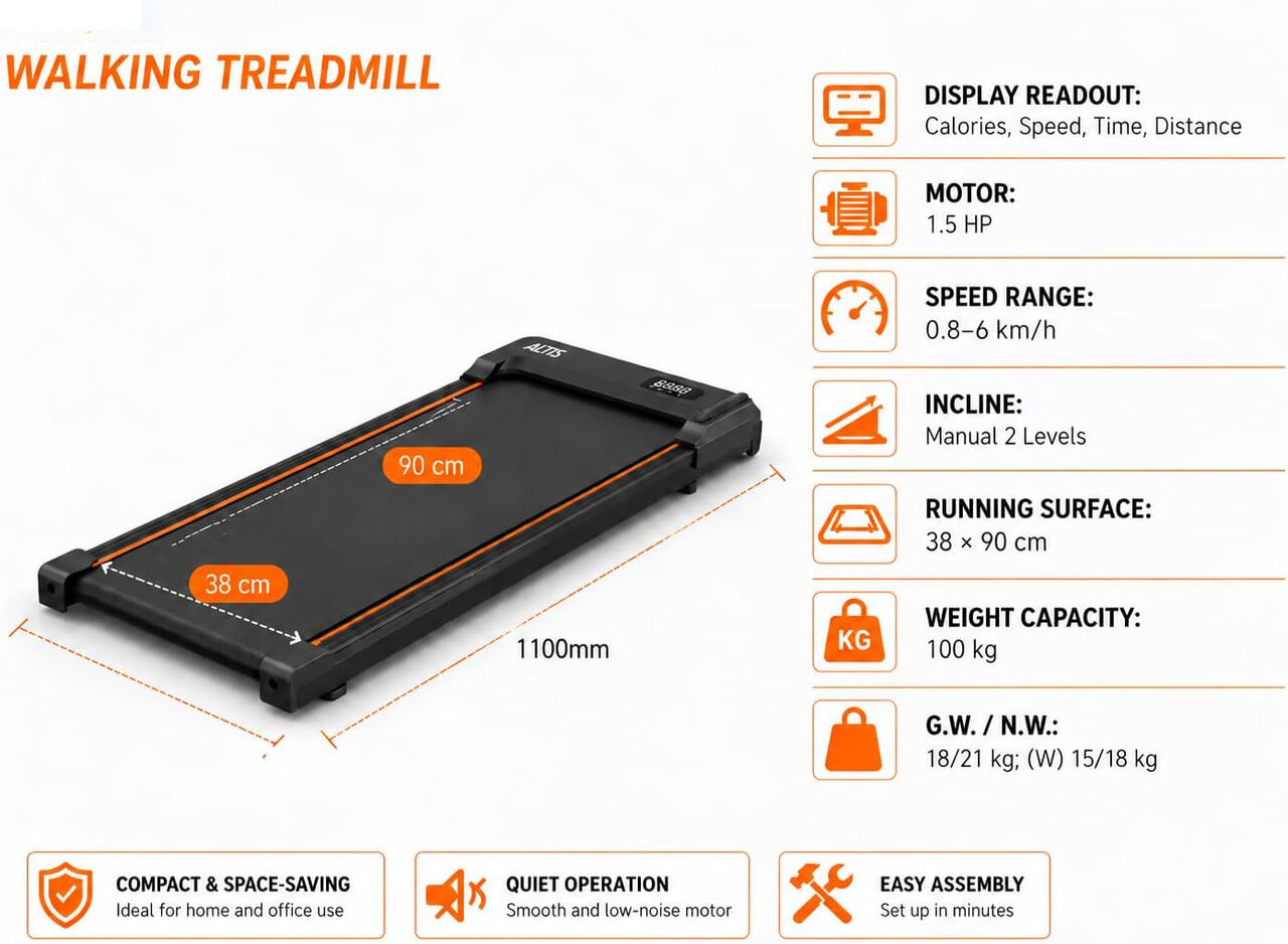 Riyadh, Health & Beauty Items, SAR 450,  Altis Fitness 8505 1.5 HP And 2.5 Hp Peak Motorised Treadmill With Speed .8-6Km/Hr Max Use