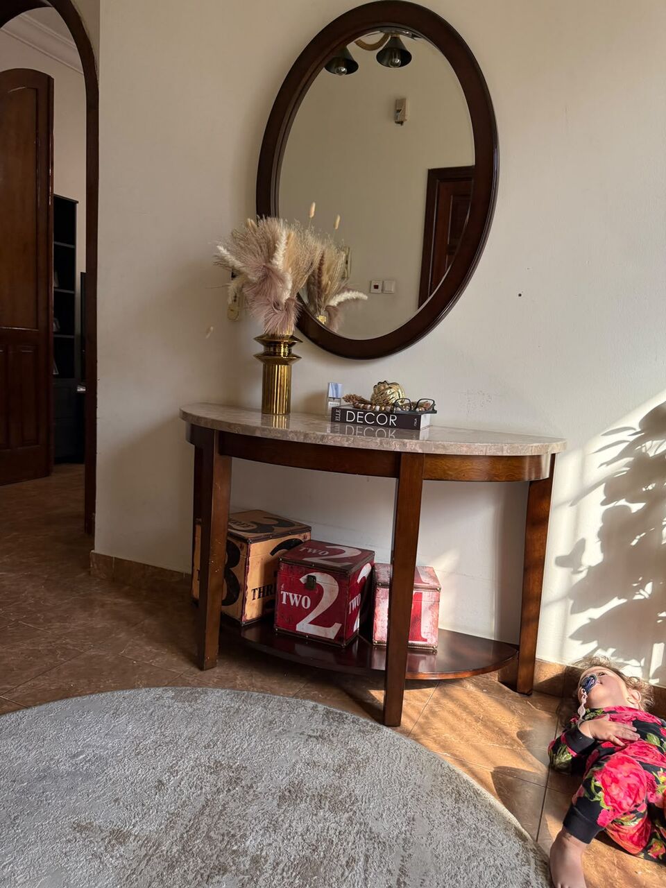 Salamah, Furniture, SAR 800,  For Sale: Elegant Wooden Entryway Console Table With Marble Top & Mirror | Home Centre