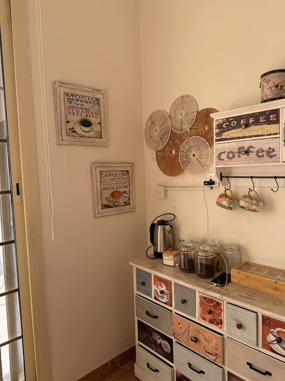 Salamah, Furniture, SAR 500,  For Sale: Complete Vintage-Style Coffee Corner Set &ndash; Wooden Cabinet, Wall Shelf & Decorati