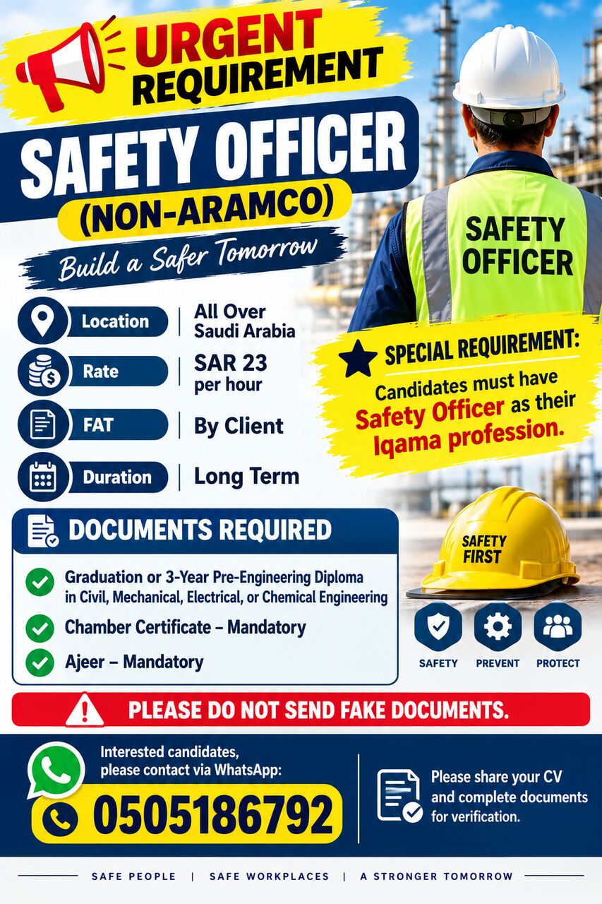 Riyadh, Jobs, Safety Officer All Location With AJEER