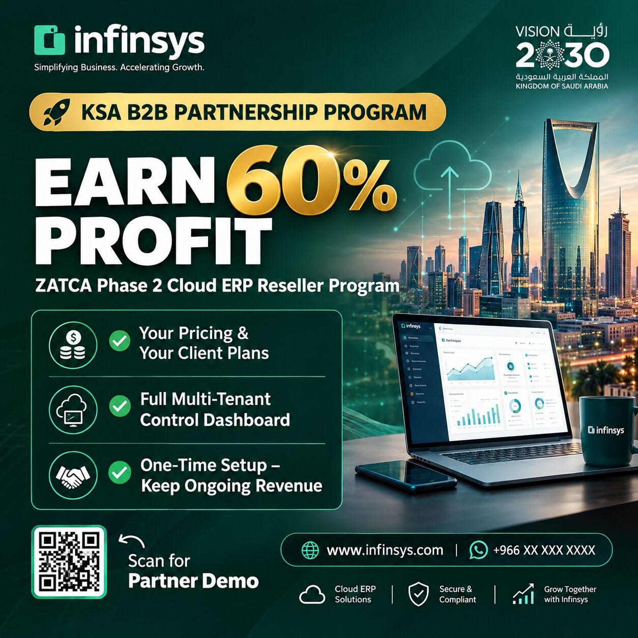 Riyadh, Business Partners, IT Consultants & Accountants: Earn 60% Profit Selling ZATCA Phase 2 ERP In KSA