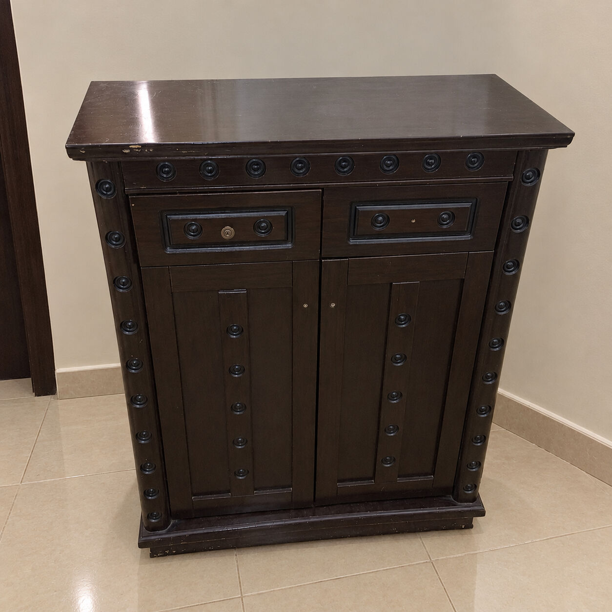 Jeddah, Furniture, SAR 200,  Free Delivery | Dark Brown Wooden Shoe Rack With Drawers