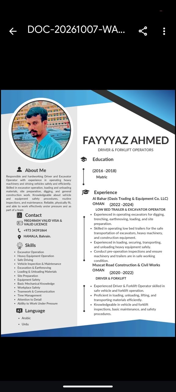 Manama, Job Seekers, Driver , Excavator Operator,JCB OPERATOR