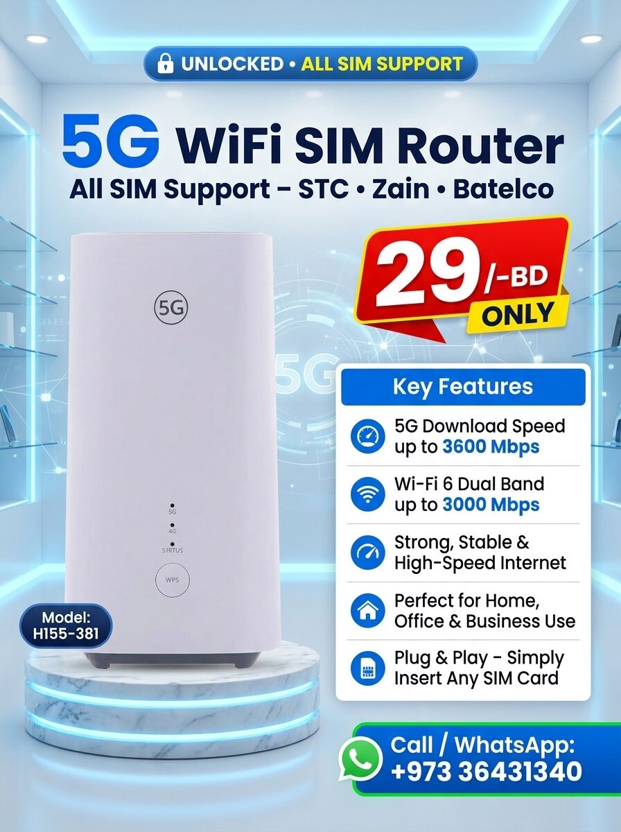 Manama, Computers, BHD 29,  5G WiFi SIM Router - Unlocked  All Sim Support - STC - Zain - Batelco  Offer Price 29/-BD