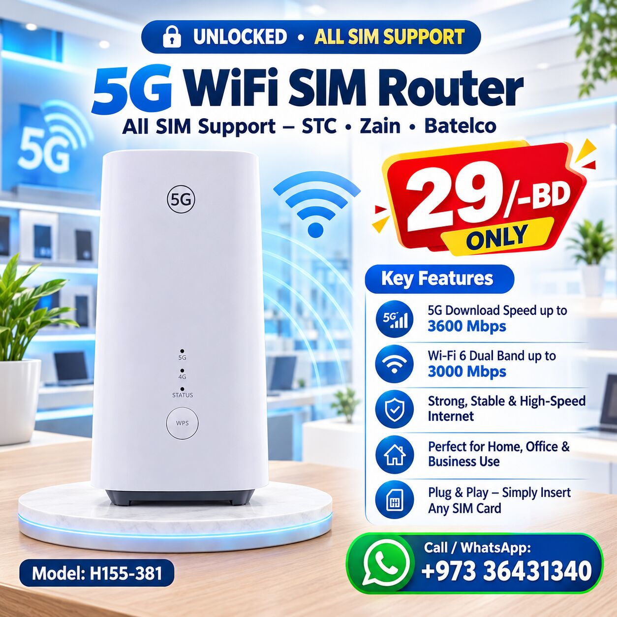 Manama, Computers, BHD 29,  5G WiFi SIM Router - Unlocked  All Sim Support - STC - Zain - Batelco  Offer Price 29/-BD