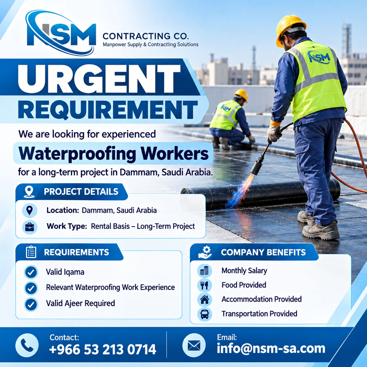 Dammam, Jobs, URGENT REQUIREMENT &ndash; WATERPROOFING WORKERS