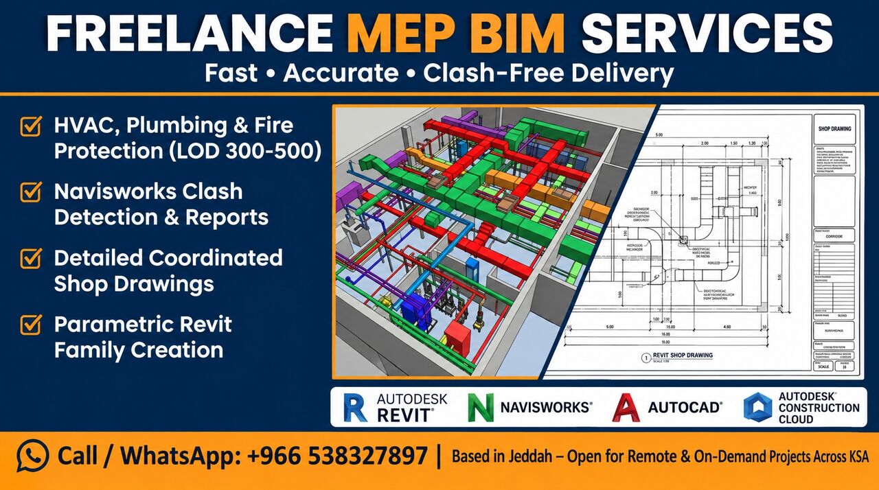 Riyadh, Construction, Freelance MEPF BIM Engineer Available (Revit MEP, Clash Detection & Shop Drawings