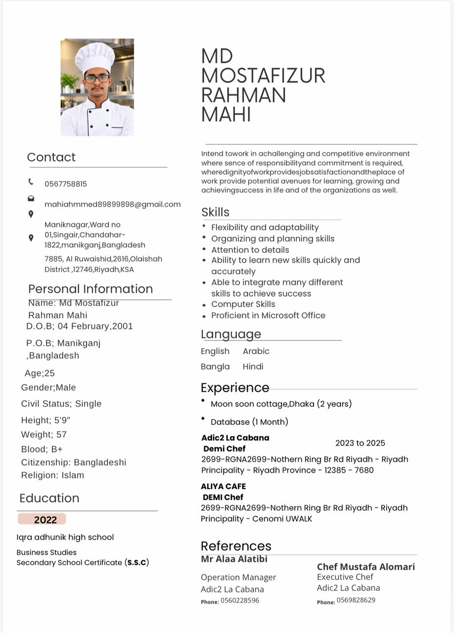 Riyadh, Job Seekers, DEME CHEF DE PERTY