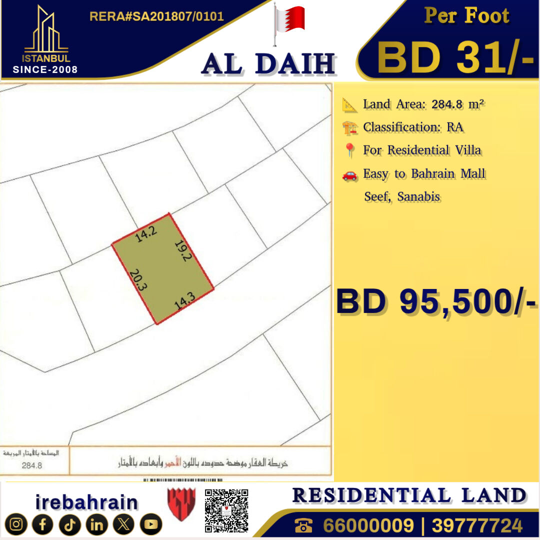 Sanabis, Residential Plots, BHD 31,  Residential RA Land For Sale In Al Daih , Jidhafs