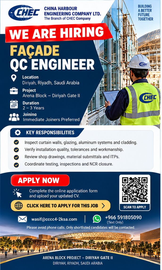 Riyadh, Jobs, FAÇADE QC ENGINEER