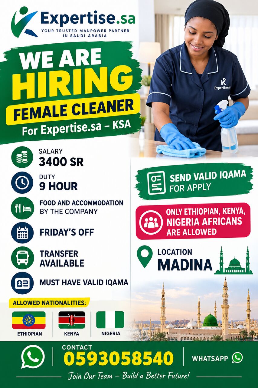Jeddah, Jobs, WE ARE HIRING HOUSEKEEPER FEMALE CLEANERS!  📍 Location: Jeddah, Saudi Arabia  💰 Salary: