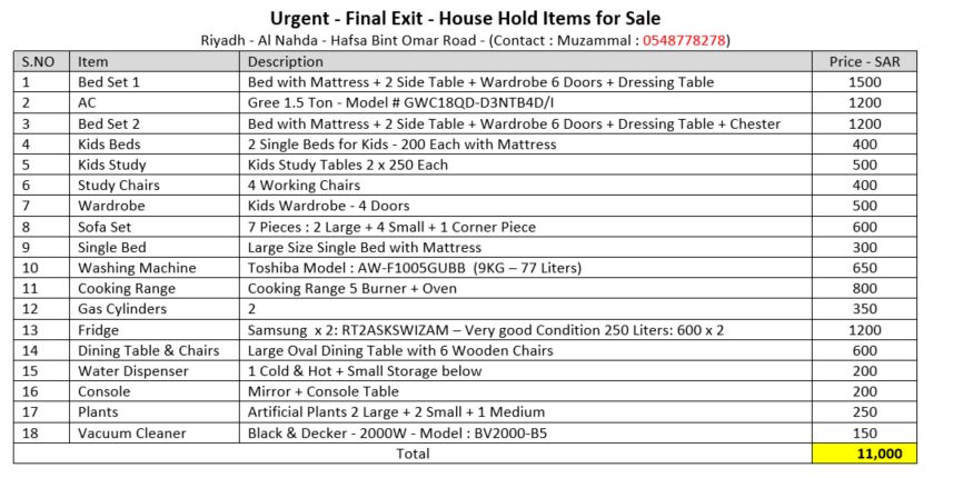 Al Rawdah, Apartments, Flats, Houses & Villas, SAR 35000/year,  3 BR,  SAR 35000, Final Exit - Selling House Hold Items & Apartment For Rent In Villa - Al Nahda