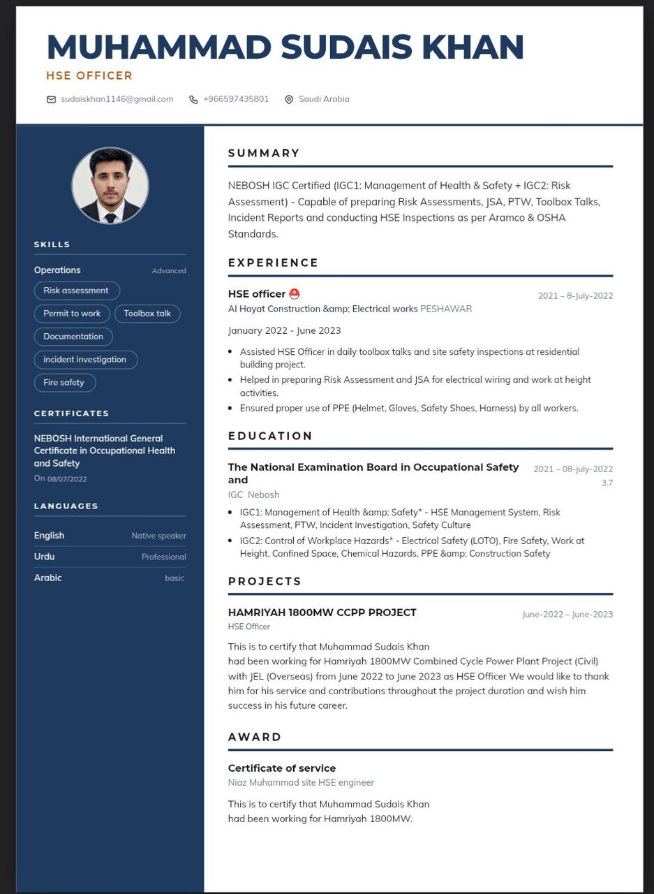 Buraidah, Job Seekers, HSE Officer