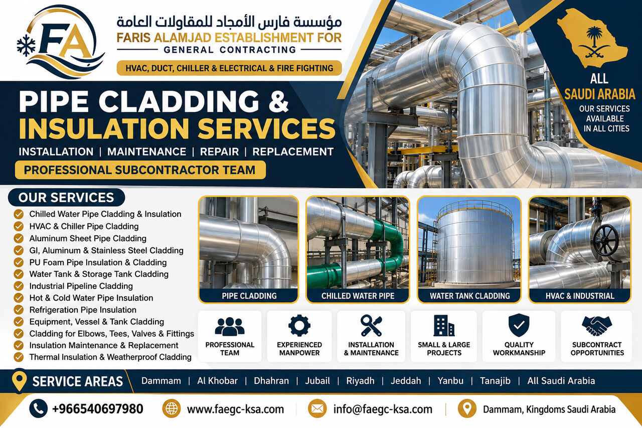 Dammam, Air Conditioning, Professional Pipe Cladding & Insulation Subcontractor Team &ndash; All Saudi Arabia