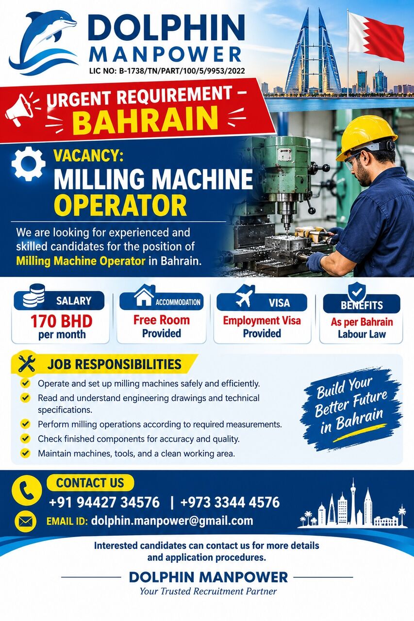 Jidhafs, Jobs, We Are Hiring -Milling Machine Operator