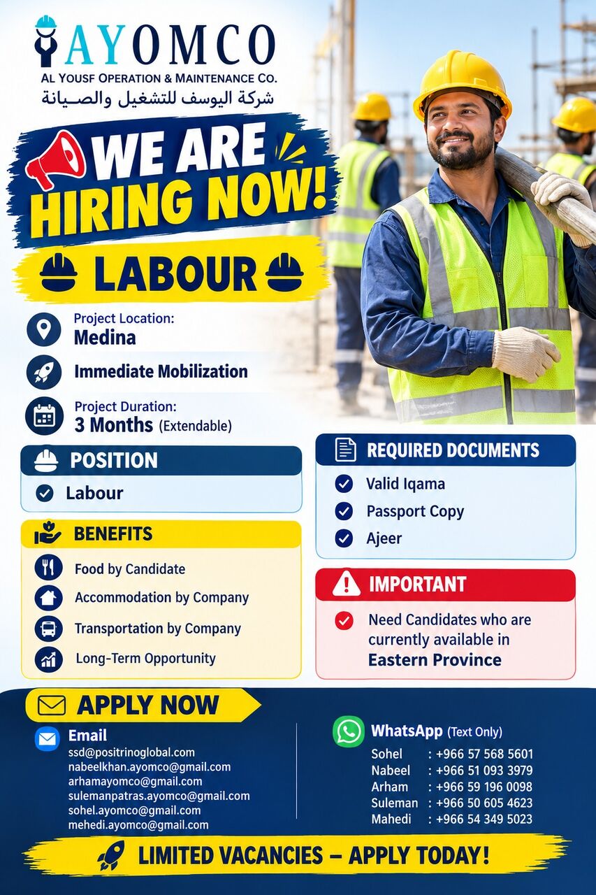 Riyadh, Jobs, Labours/Helpers