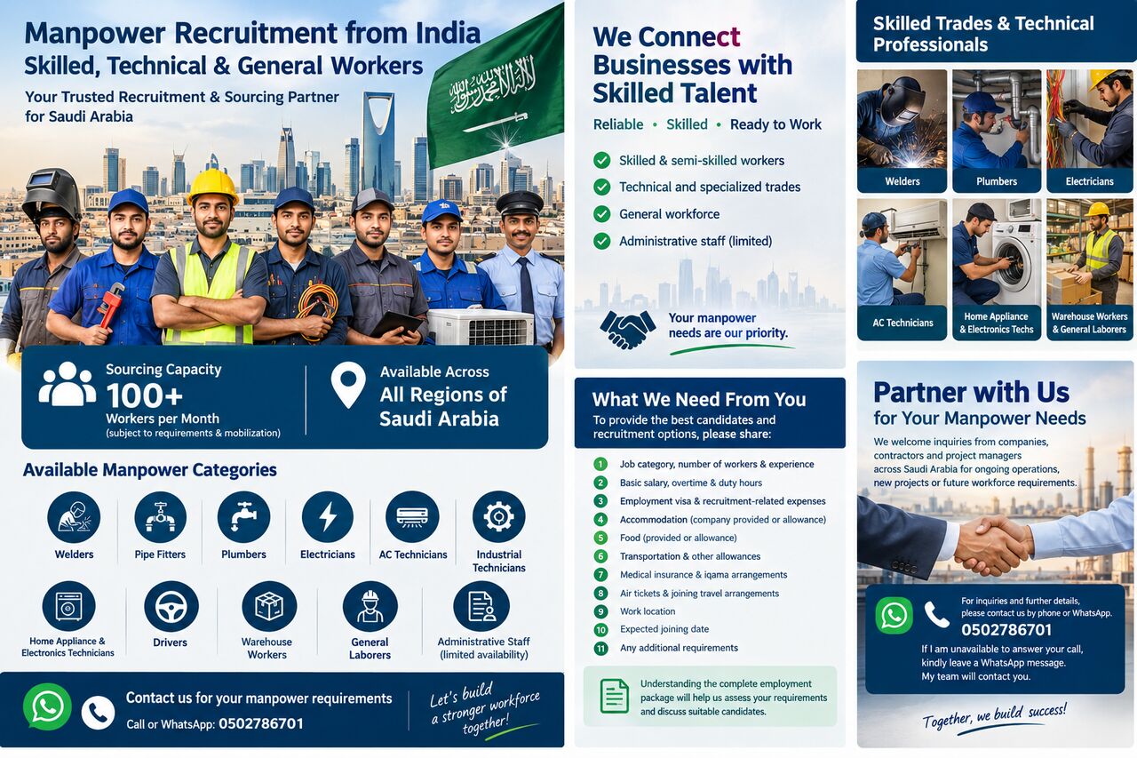 Jeddah, Manpower, Manpower Recruitment From India &ndash; Skilled, Technical & General Workers