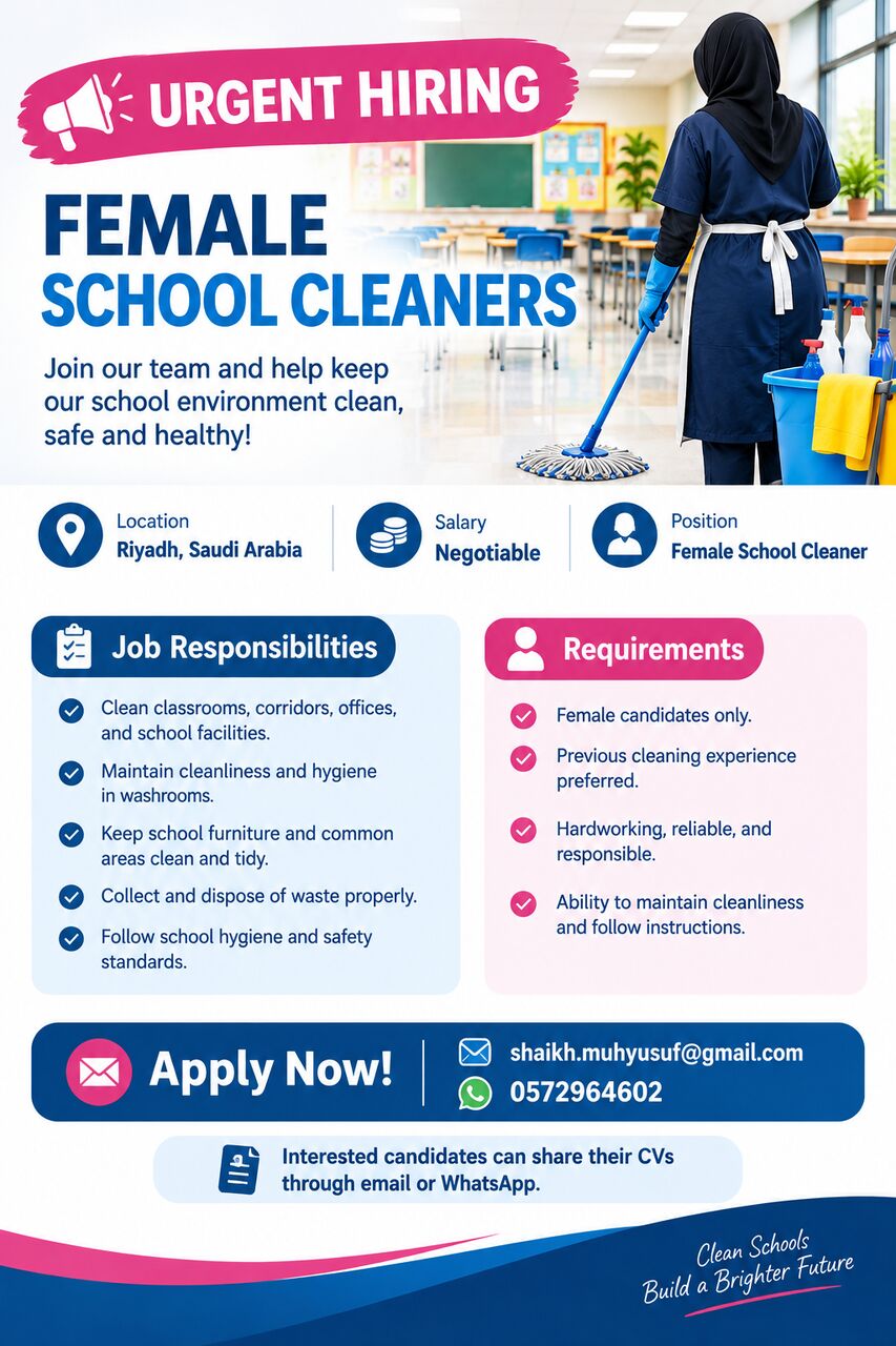 Riyadh, Jobs, Female Cleaner