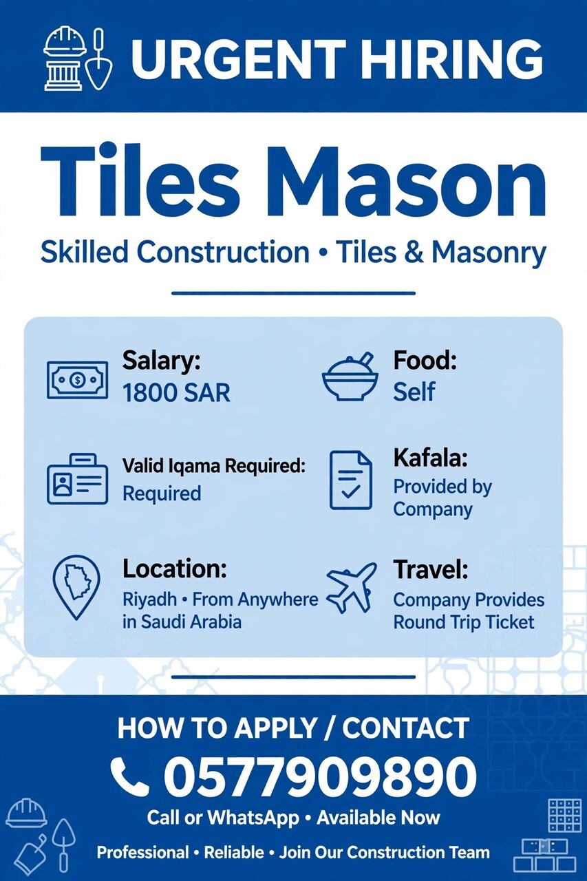 Ad Diriyah, Jobs, Tiles Mason For Kafala/transfer
