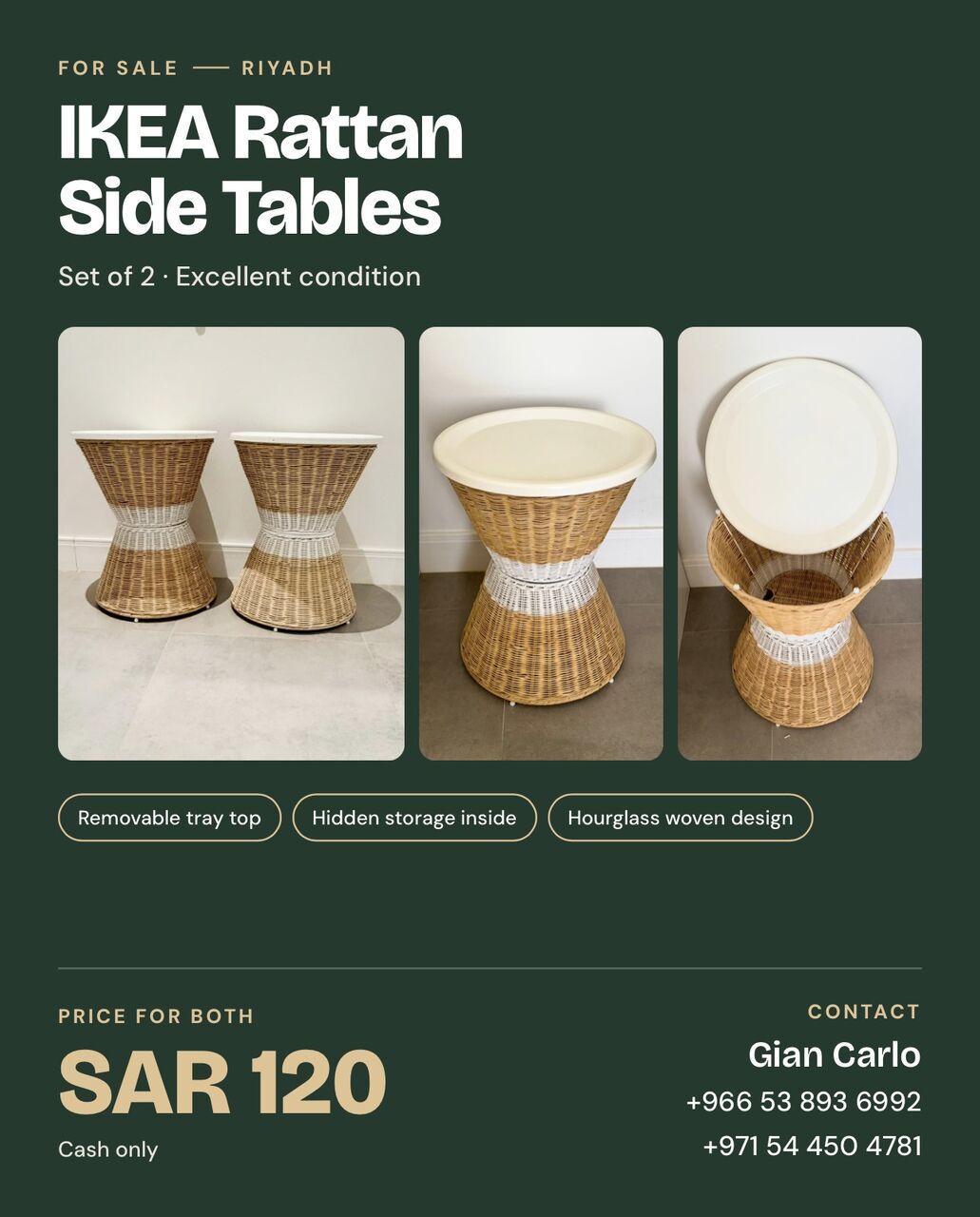 Al Hamra, Furniture, SAR 120,  IKEA Rattan Side Tables (Set Of 2) &ndash; Riyadh