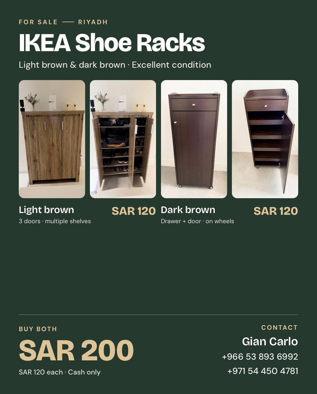 Al Hamra, Furniture, SAR 200,  IKEA Shoe Racks (Light Brown & Dark Brown) &ndash; Riyadh