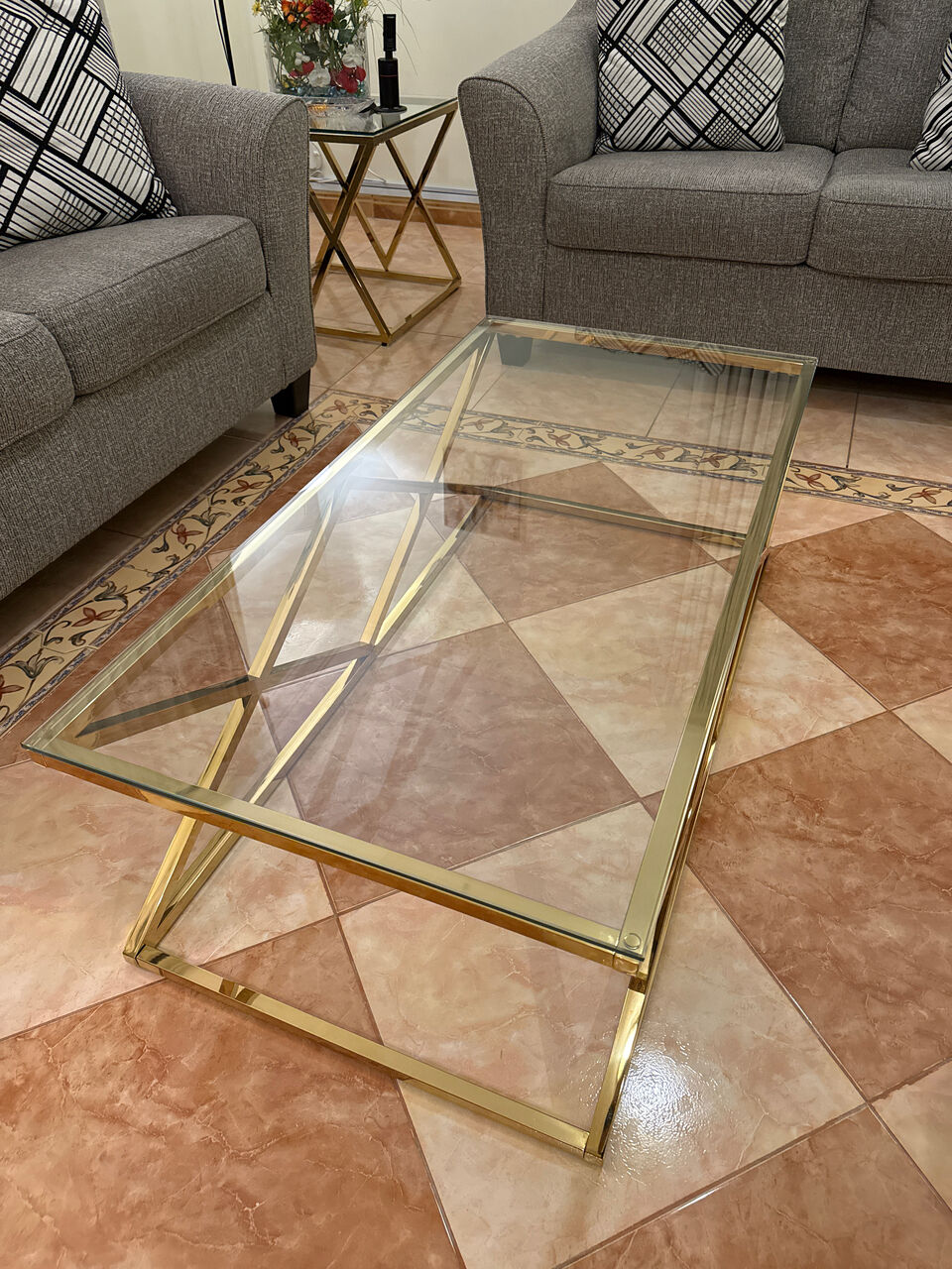 Khobar, Furniture, SAR 700,  Set Of Three Tables, Polished Brass With Glass Top