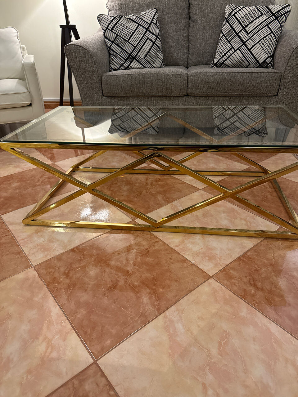 Khobar, Furniture, SAR 700,  Set Of Three Tables, Polished Brass With Glass Top