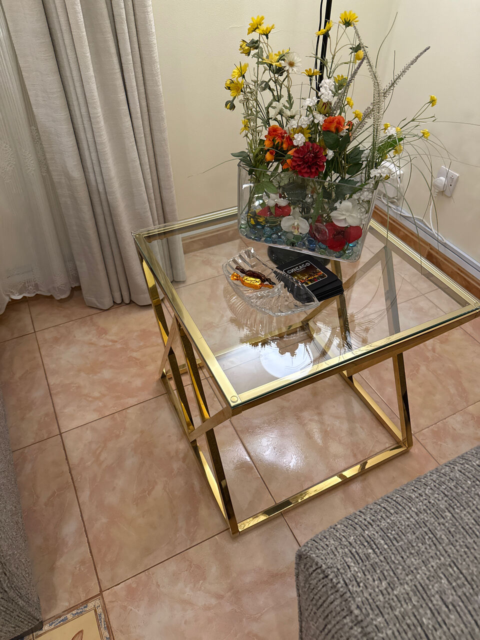 Khobar, Furniture, SAR 700,  Set Of Three Tables, Polished Brass With Glass Top