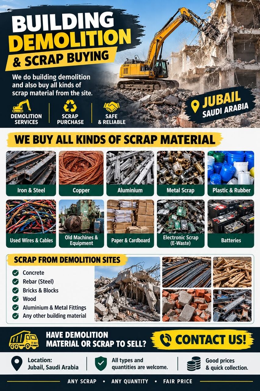Al Jubail Al Balad, Items Wanted, Buying All Types Of Scrap And Building Demolation