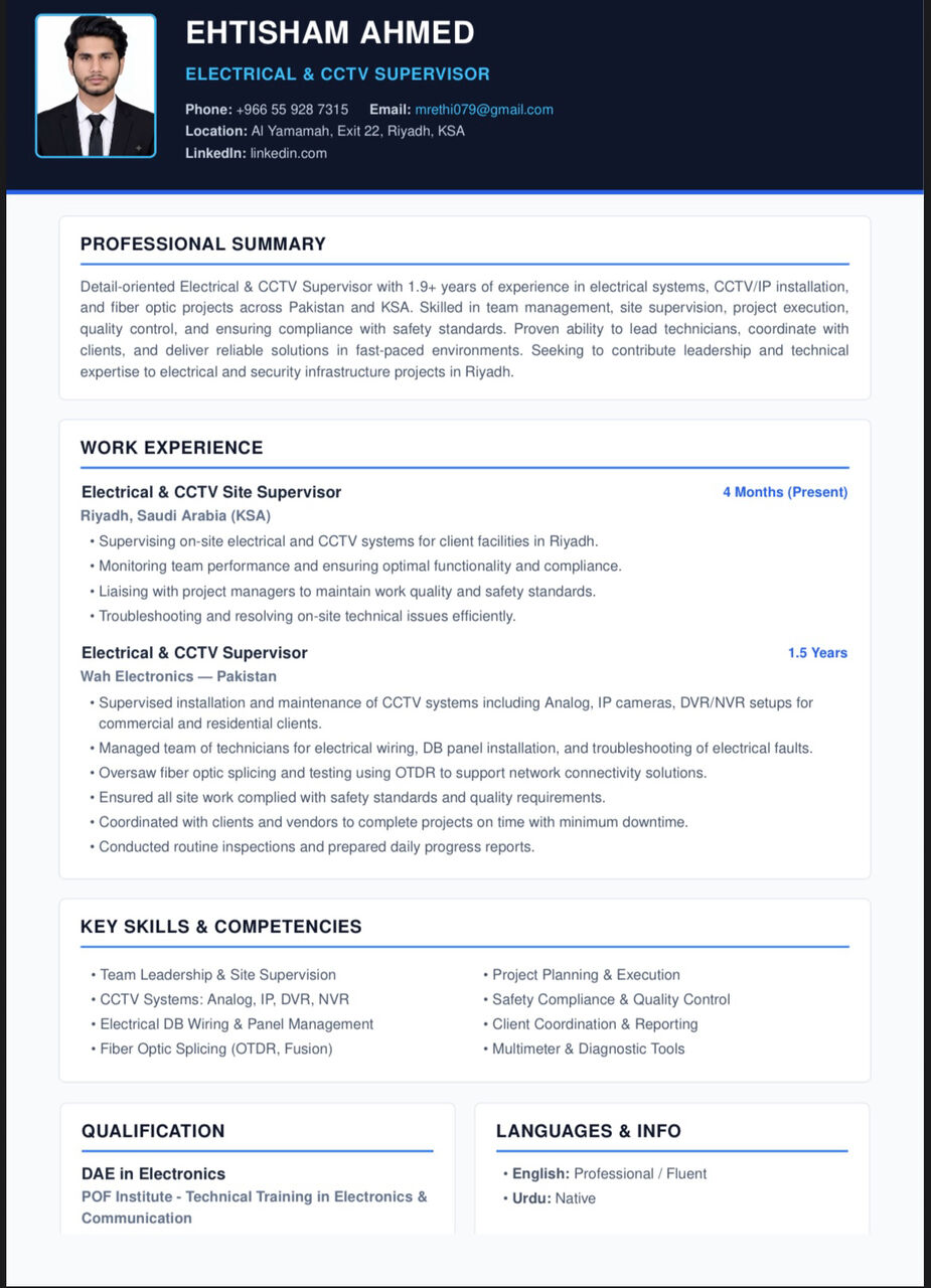 Riyadh, Job Seekers, Electrical And Project Managment