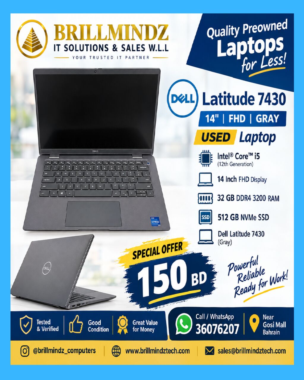 Hoora, Computers, BHD 150,  💻🔥 PREOWNED DELL LATITUDE 7430 12 The Generation 32GB