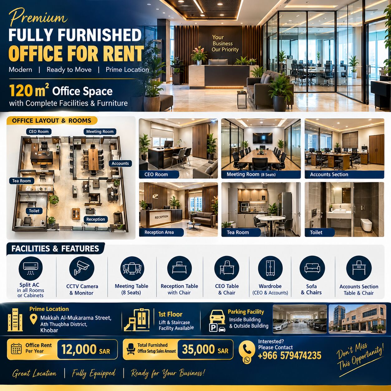 Thuqbah, Offices, SAR 12000,  120 Sq. Meter,  Looking For A Ready-to-use, Professionally Furnished Office In A Prime Location, Your Idea