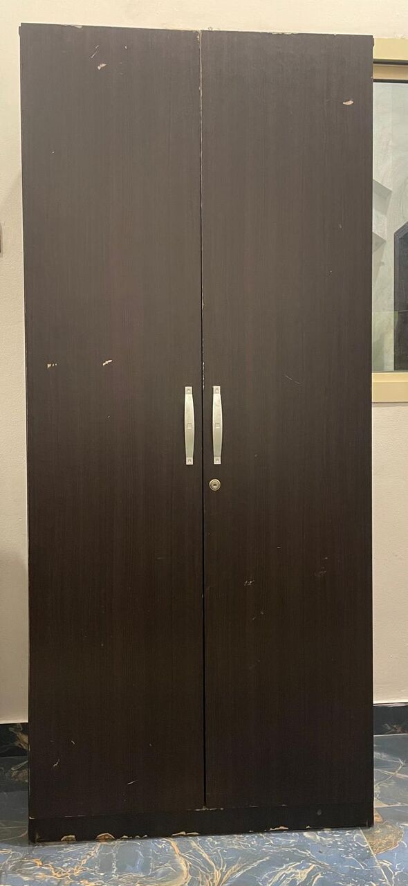 Muharraq, Furniture, BHD 12,  Dark Brown 2-Door Wooden Wardrobe With Shelves & Hanging Rod &ndash; For Sale In Bahrain
