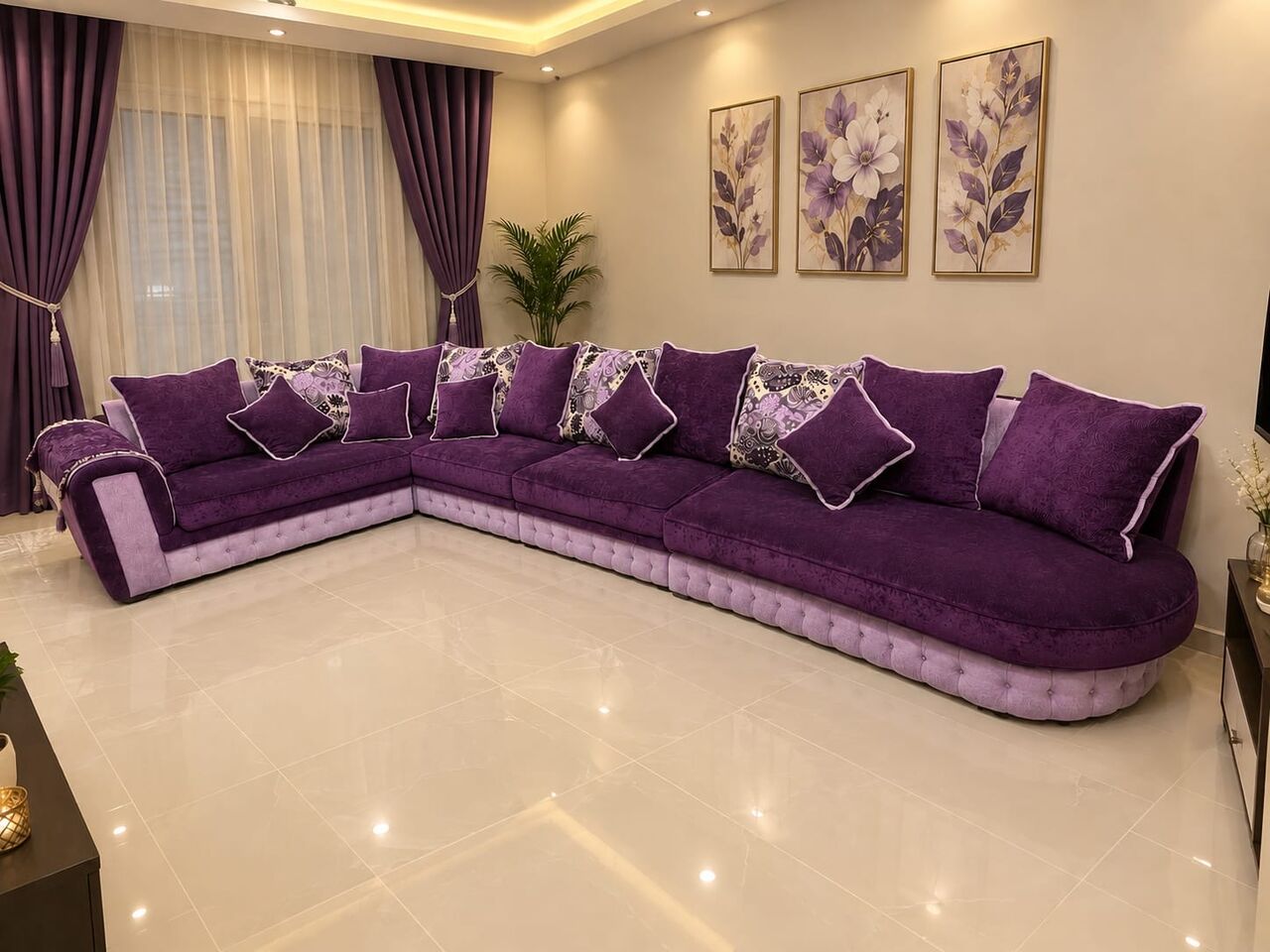 Al Khobar Al Shamalia, Furniture, SAR 350,  Elegant Purple L-shape 8 Seater Sofa Set For URGENT SALE