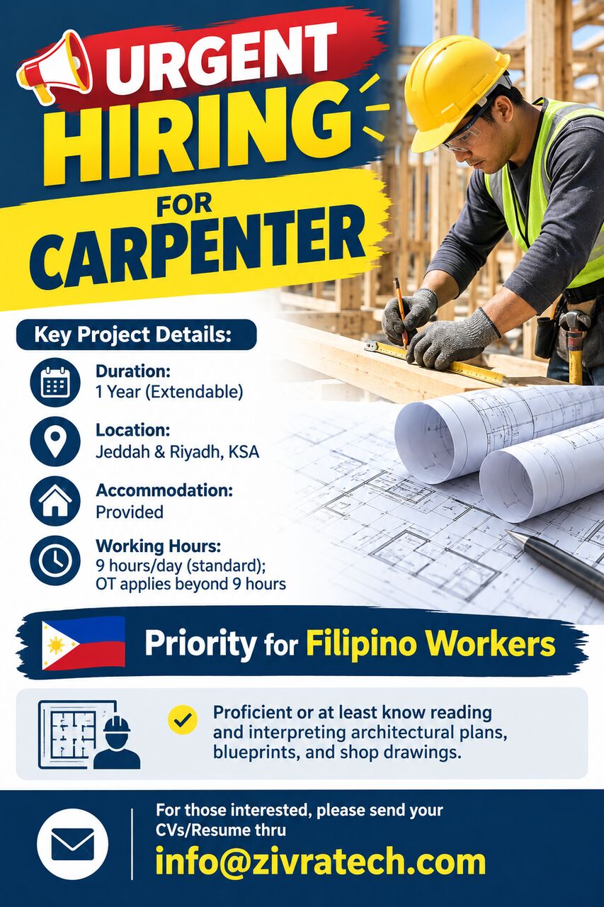 Jeddah, Jobs, Urgent Hiring For Carpenter