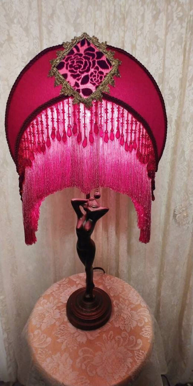 New York, Collectibles, USD 860,  Buy Vintage Lampshade Fringe Lamp For Columbus Day 2026