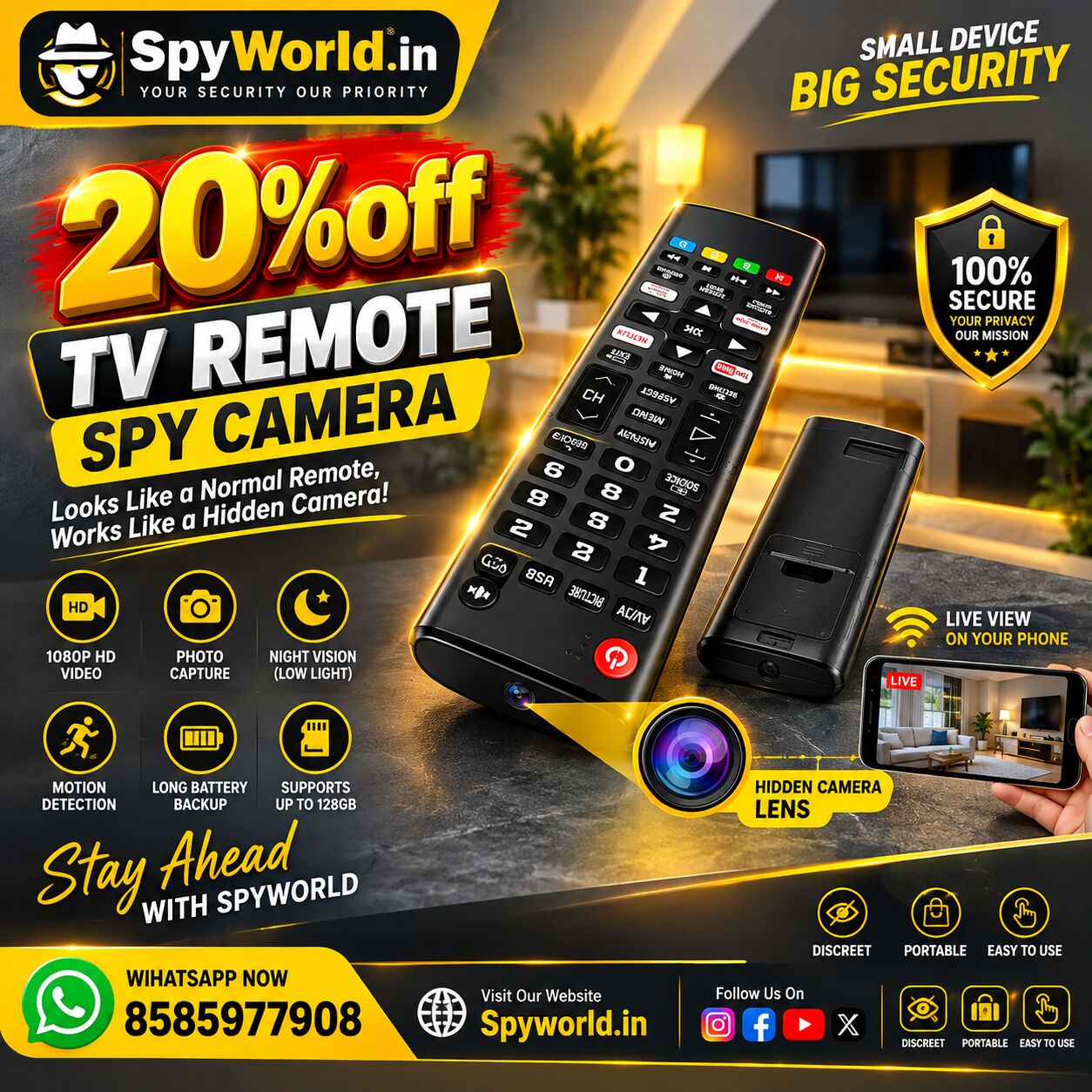 Faridabad, Electronics, INR 4999,  TV Remote Spy Camera Shop In Faridabad &ndash; Best Offers 2026 At Spy World