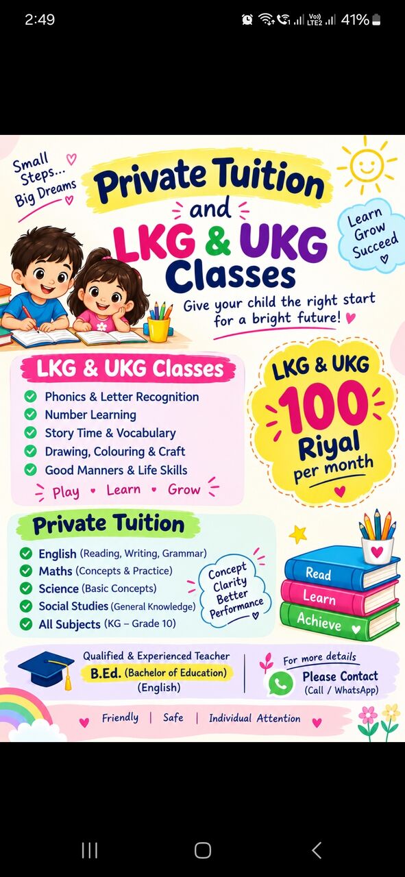 Khobar, Lessons Offered, Lkg And Ukg Classes For Visit Visa Students.