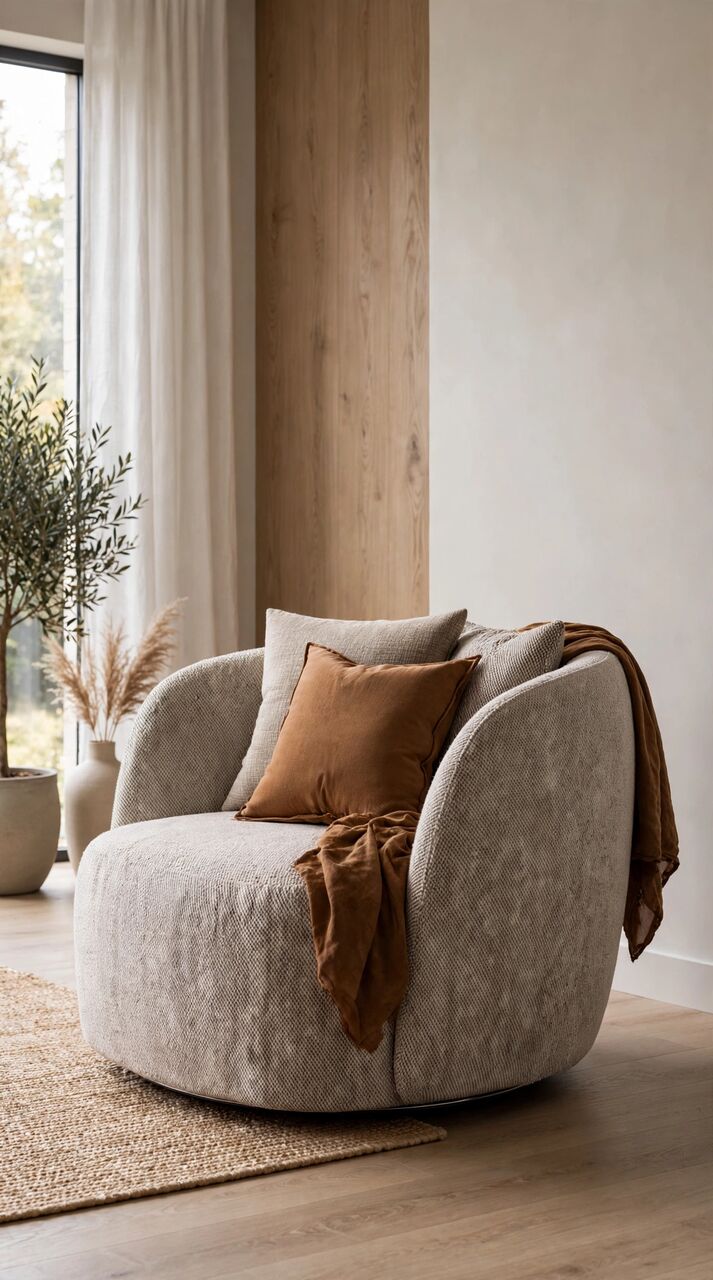 Dubai, Furniture, AED 2020,  Modern Boucl&eacute; Swivel Round Chair -